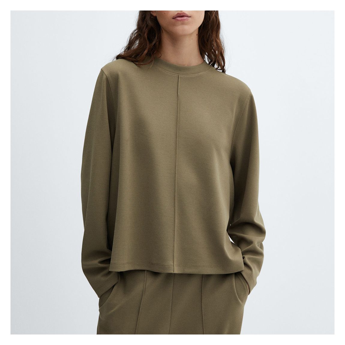 Khaki Decorative Seam Sweatshirt main product photo