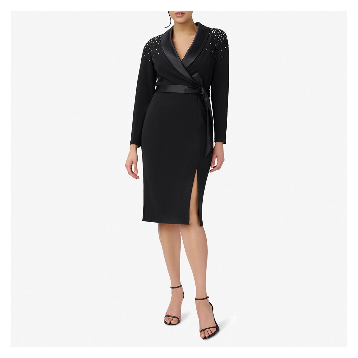 Black Embellished Tuxedo Midi Dress main product photo