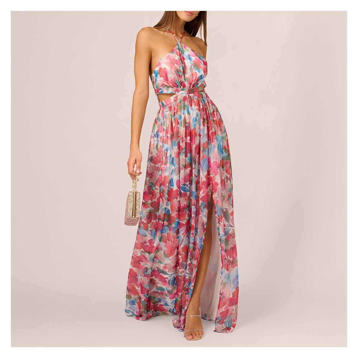 Pink Foiled Chiffon Maxi Dress main product photo