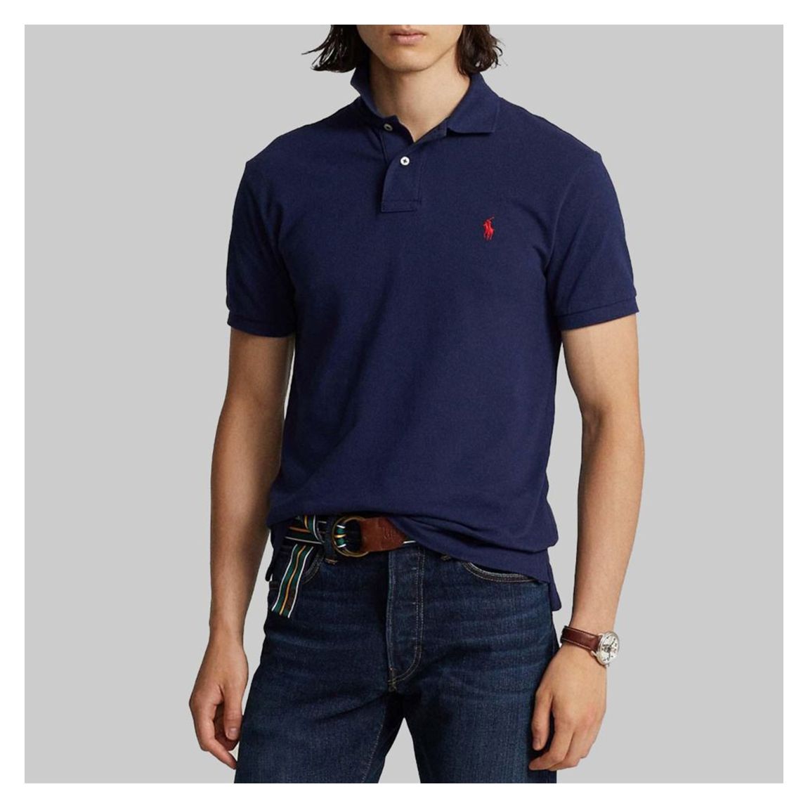 Navy Custom Slim Pique Polo Shirt main product photo