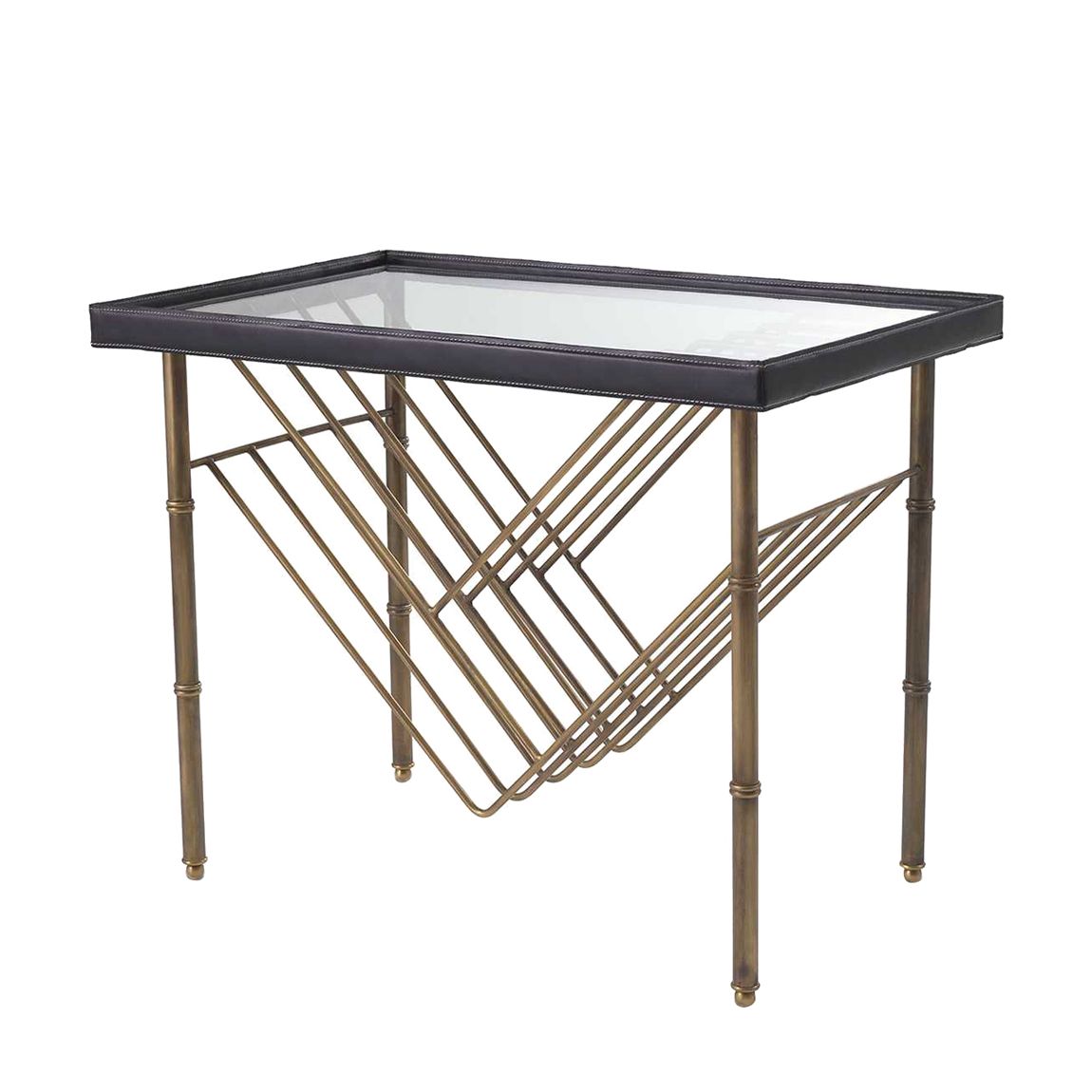 Pricess Side Table With Magazine Rack, Black Leather main product photo
