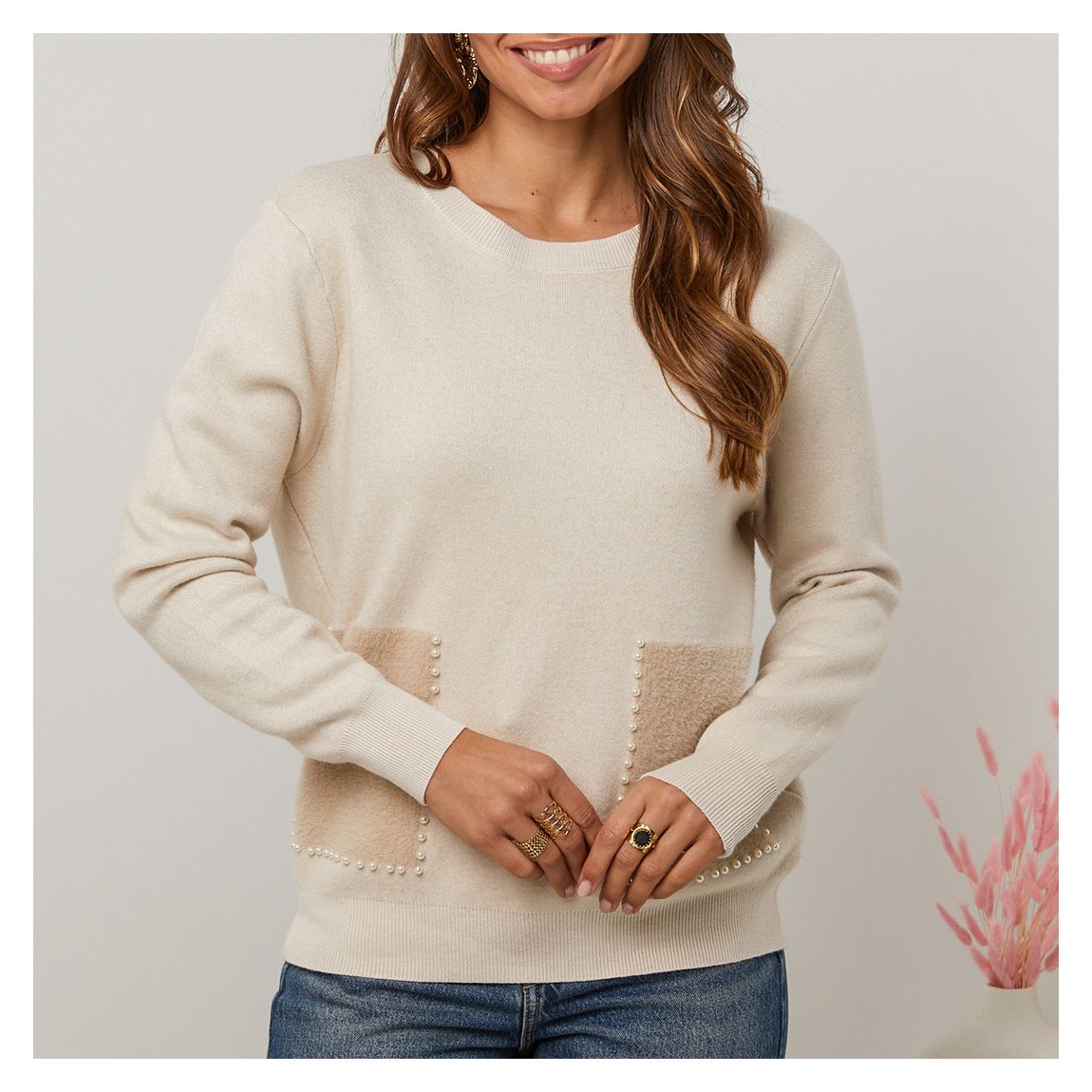 Ecru Cashmere Blend Embellished Jumper main product photo
