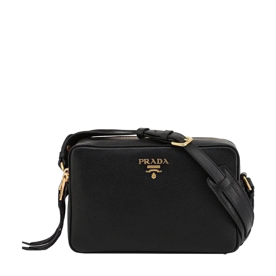 Prada Women's Black Bandoliera Vitello Phenix Leather Crossbody Bag main product photo