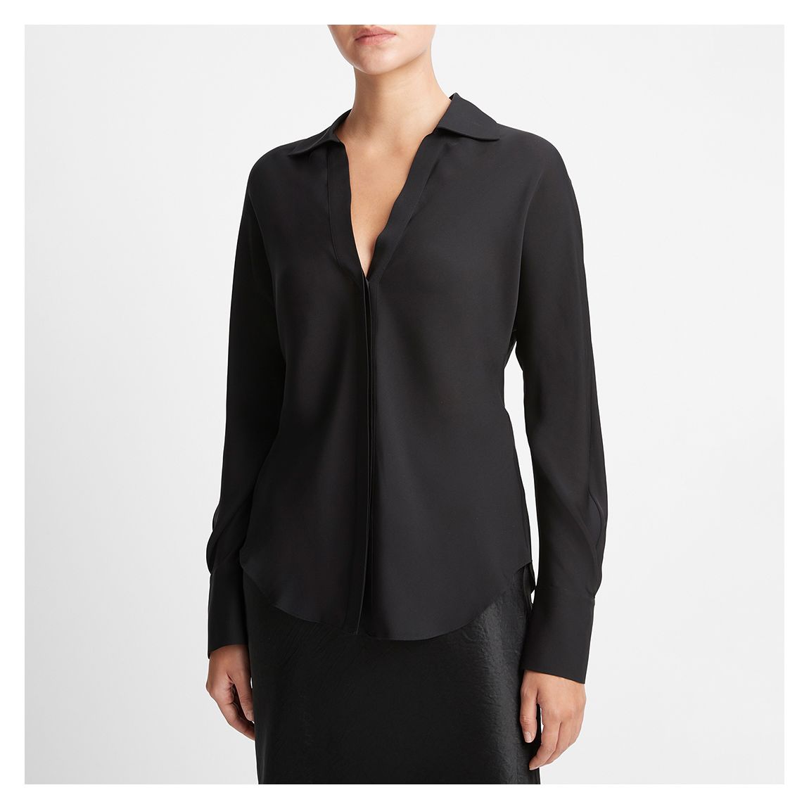 Black Silk Button Up Blouse main product photo