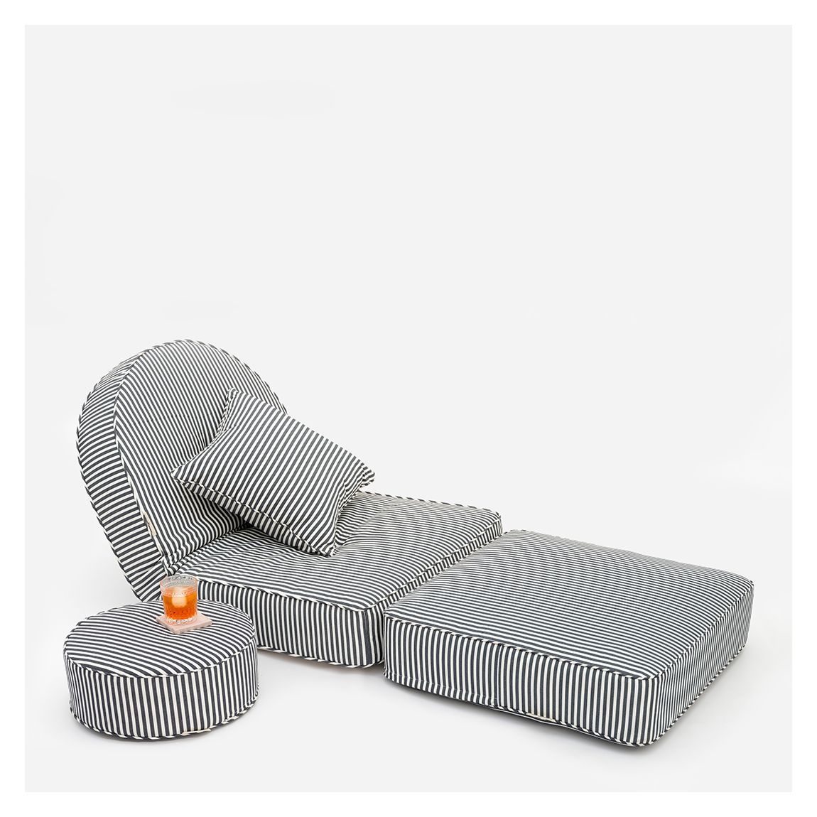 Laurens Navy Stripe Reclining Pillow Lounger main product photo