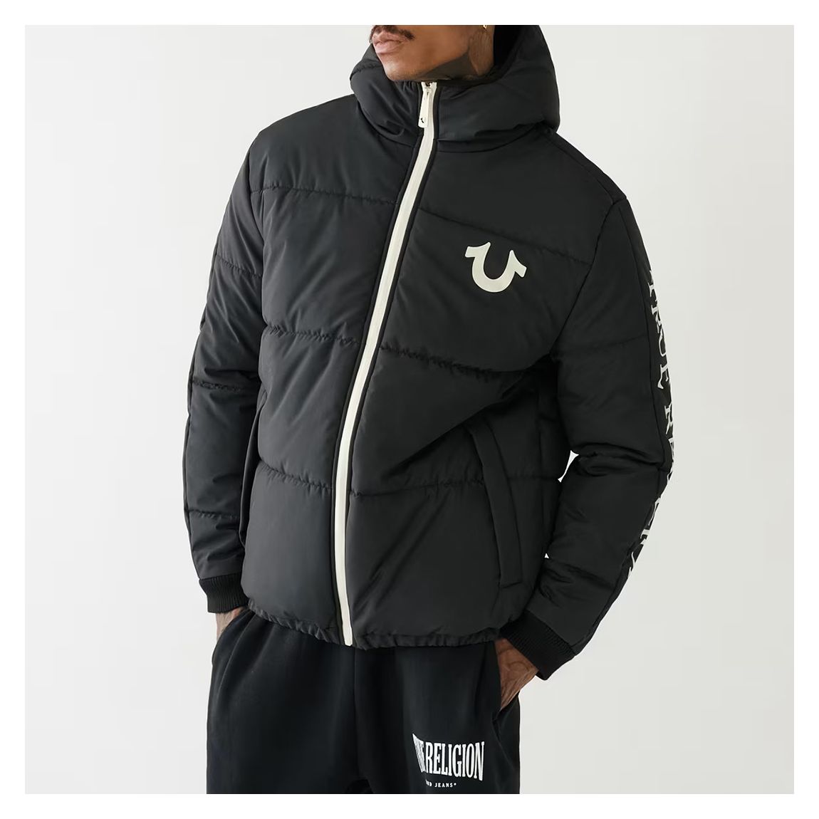 Black Panel Puffer Jacket main product photo