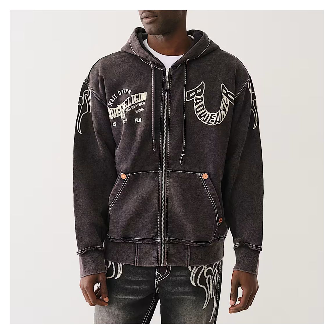 Washed Black Bwxtr Big T Flame Zip Hoodie main product photo