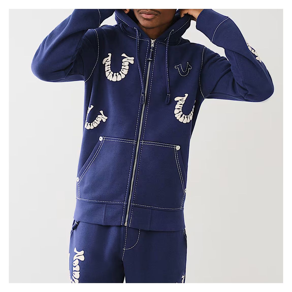 Blue Big T All Over Puff Zip Hoodie main product photo