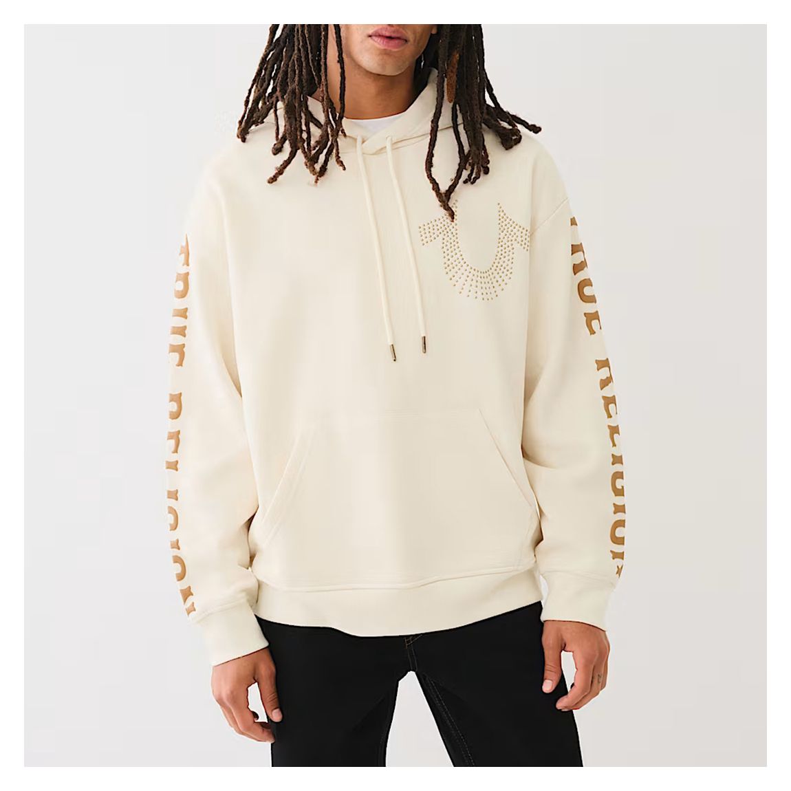 White Relaxed Stud Hoodie main product photo