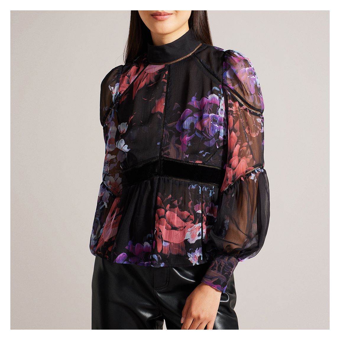 Black Neeveh Ladder Trim Velvet Top main product photo