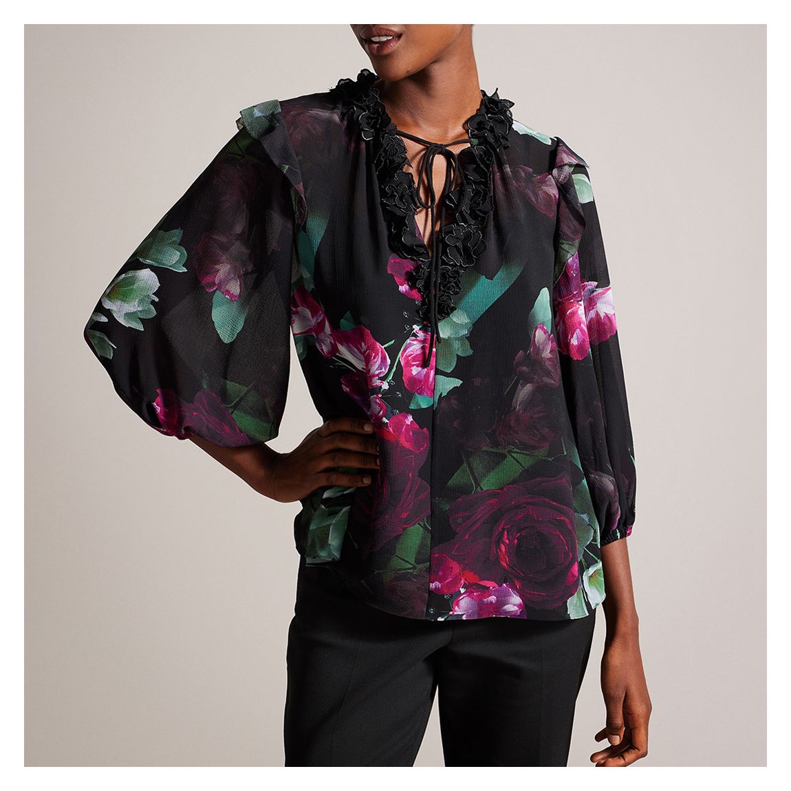 Black Faiziaa Corsage Tie Top main product photo