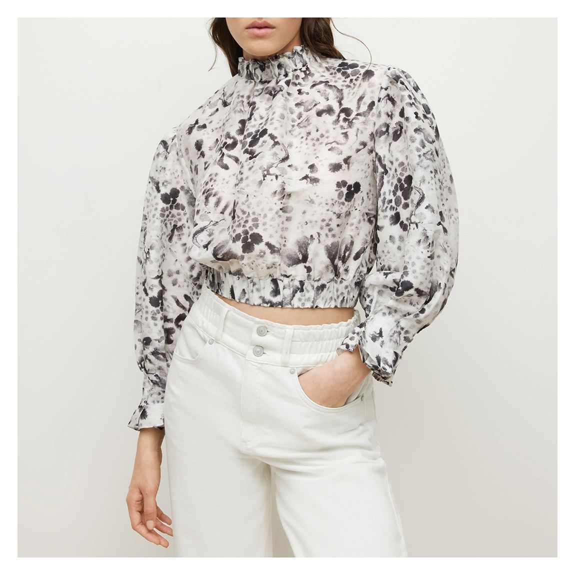 White Lune Floral Cropped Silk Blend Top main product photo