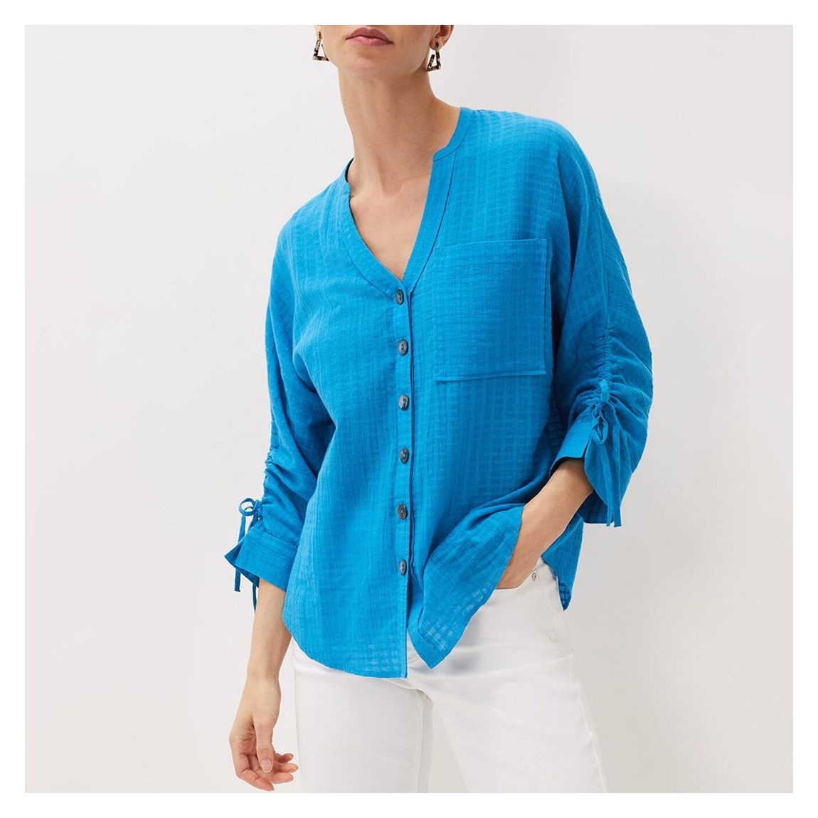 Blue Savvy Check Print Cotton Blouse main product photo