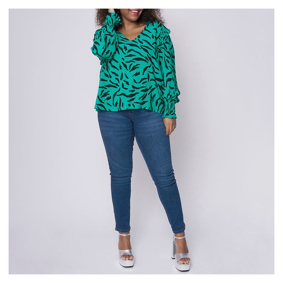 Teal Zebra Frill Blouse main product photo