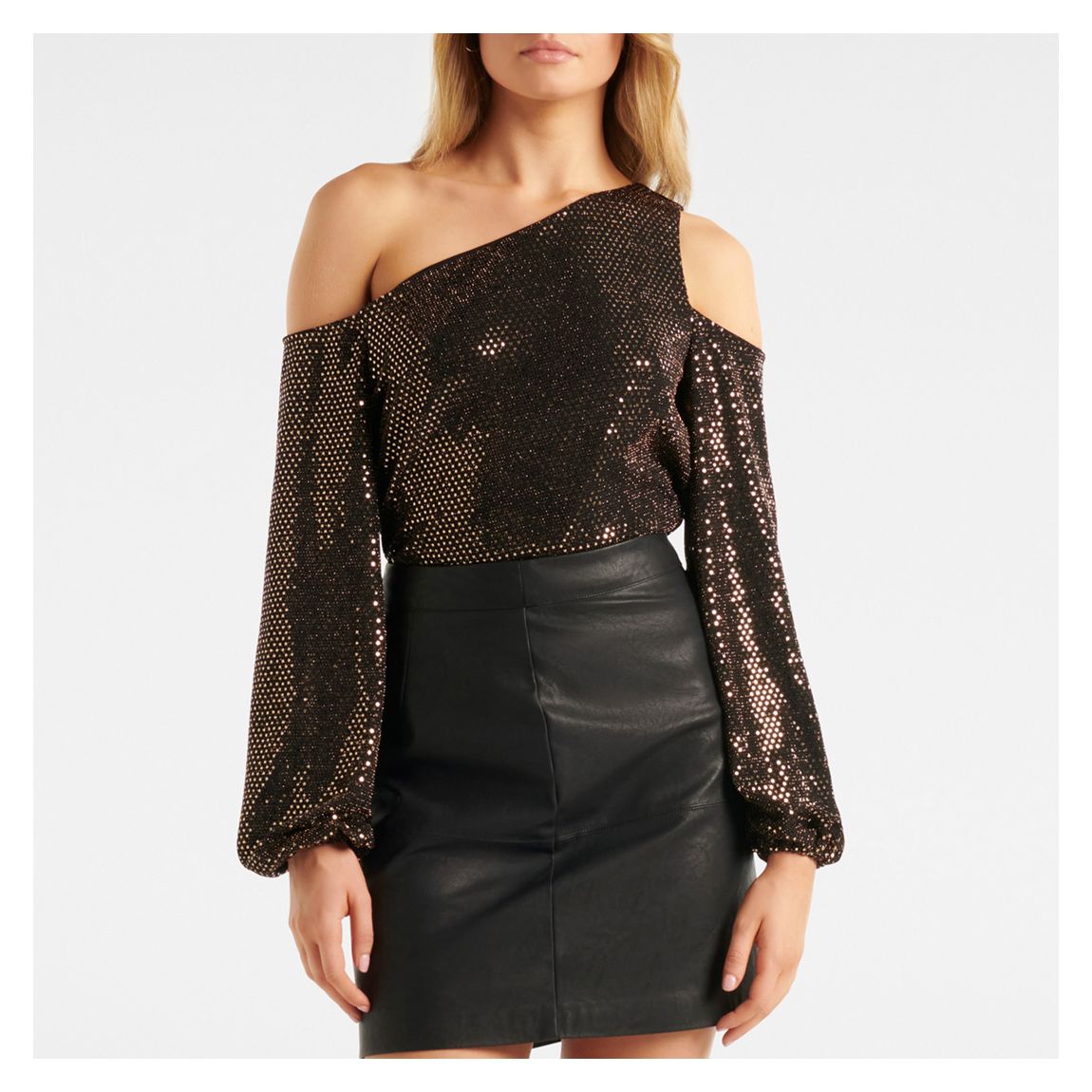 Black/Gold Maddy Metallic Asymmetric Top main product photo