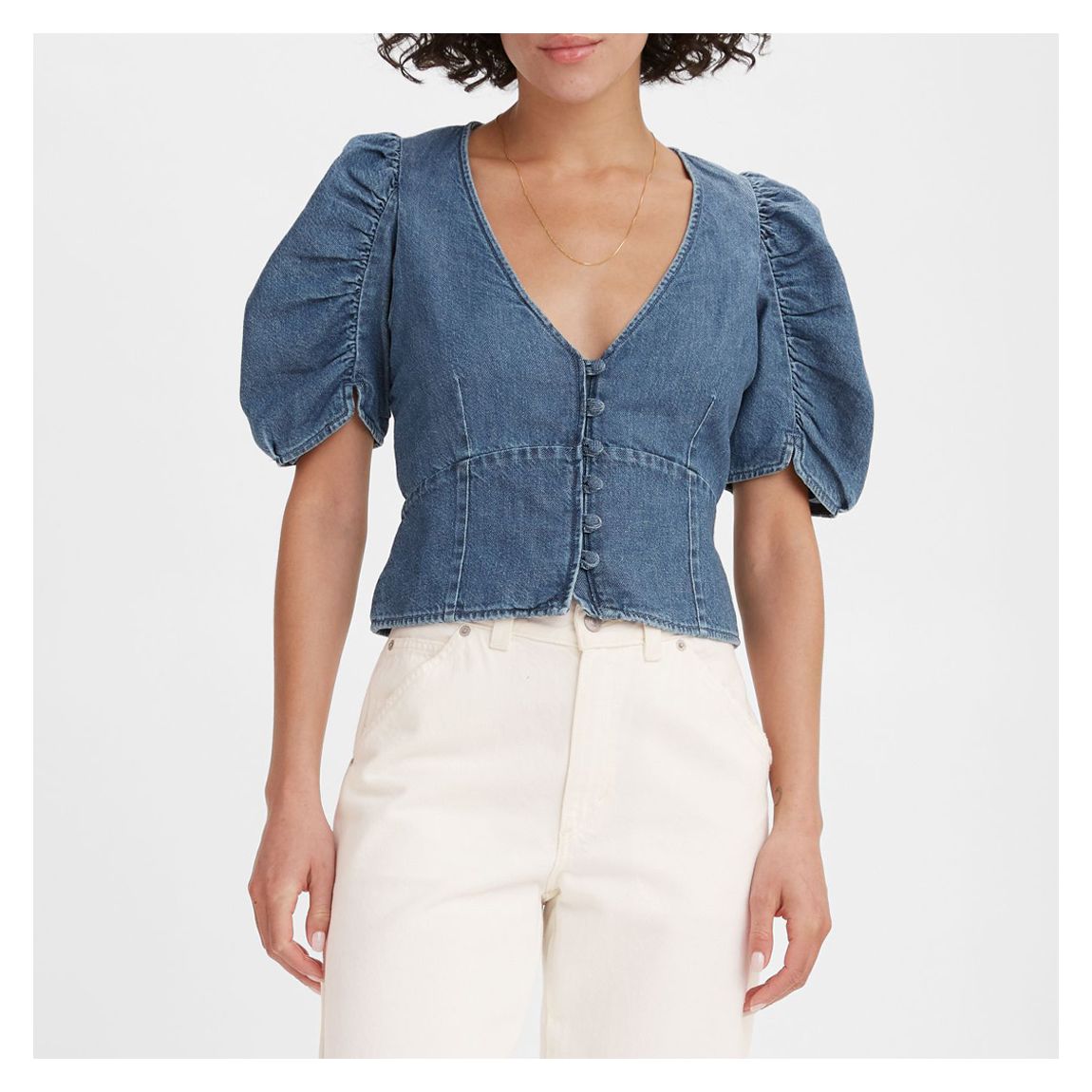 Blue Denim Puff Sleeve Blouse main product photo
