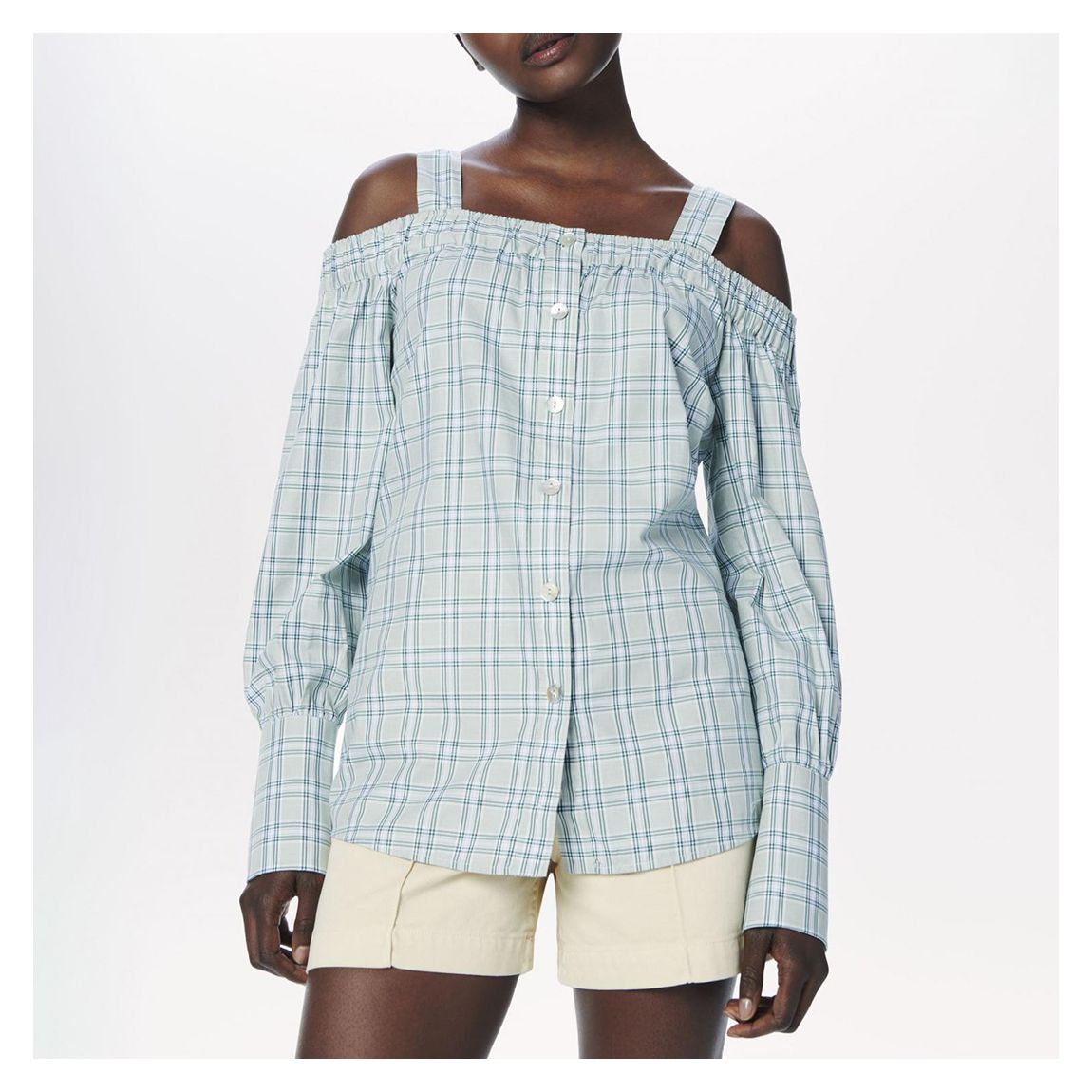 Green Cotton Off Shoulder Shirt main product photo