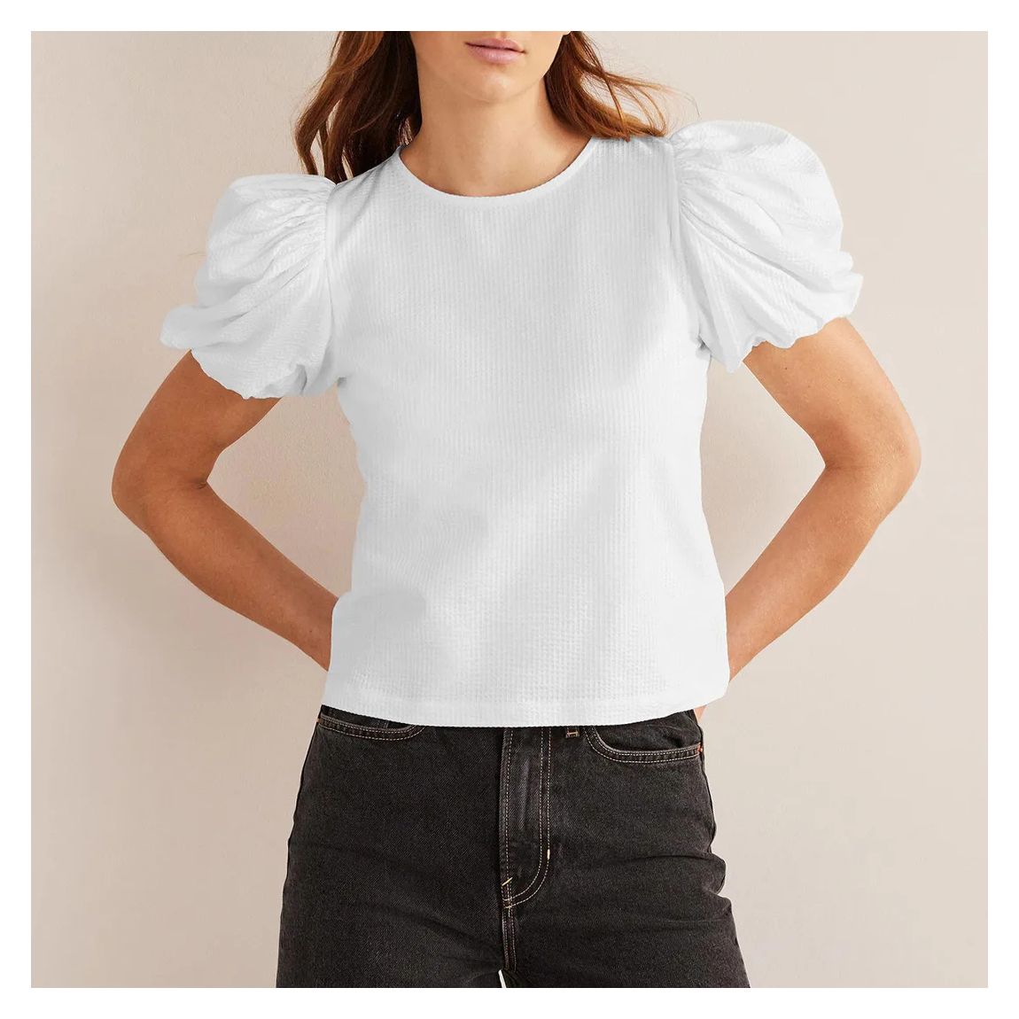 White Cotton Puff Sleeve Top main product photo