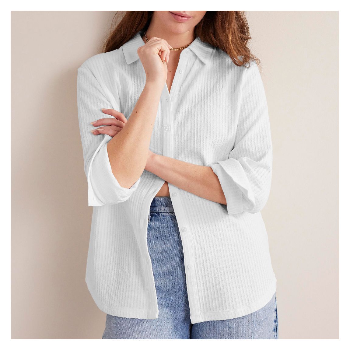 White Cotton Textured Jersey Shirt main product photo