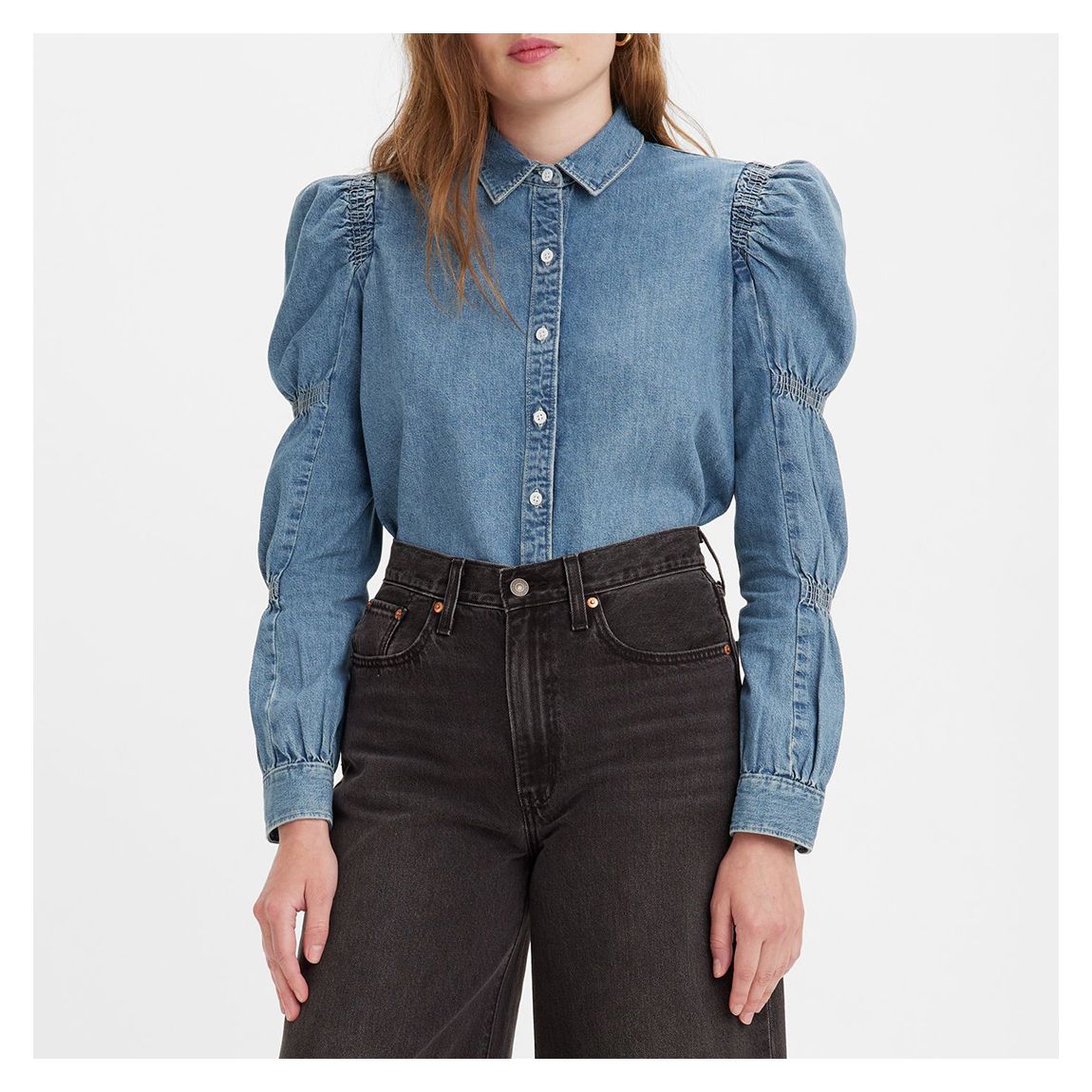 Blue Zuma Puff Sleeve Cotton Blouse main product photo