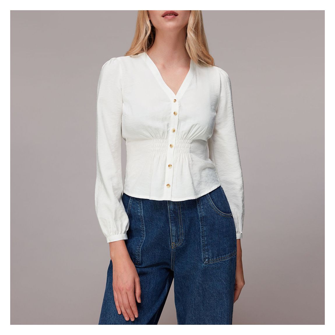 White Ariel Shirred Detail Blouse main product photo