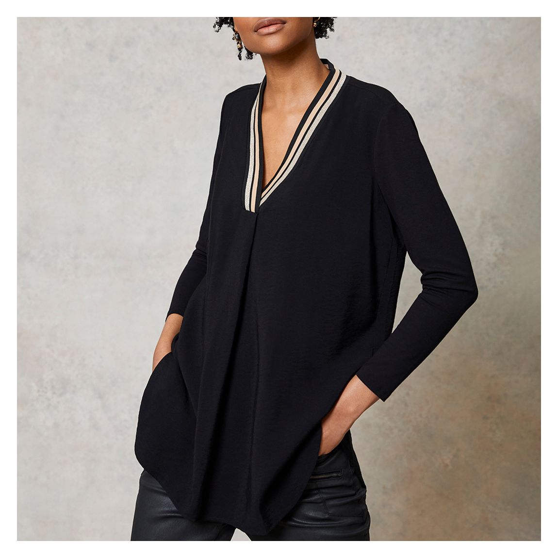 Black Metallic V-Neck Top main product photo