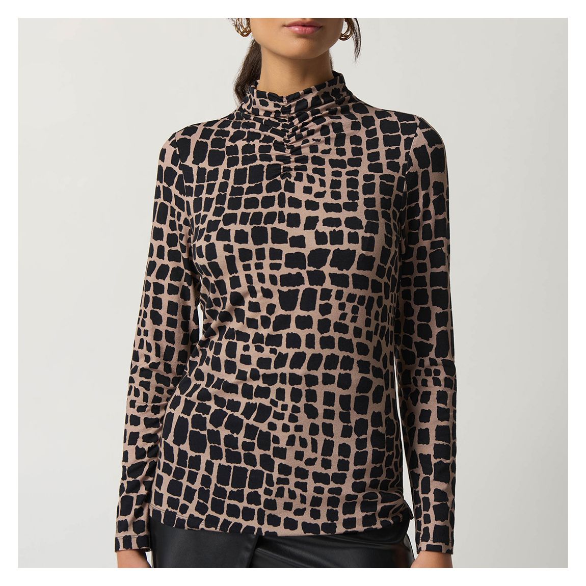 Black Mock Neck Animal Print Top main product photo