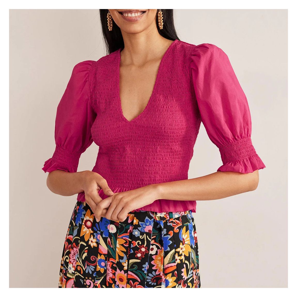 Pink Smocked Bodice Crop Top main product photo