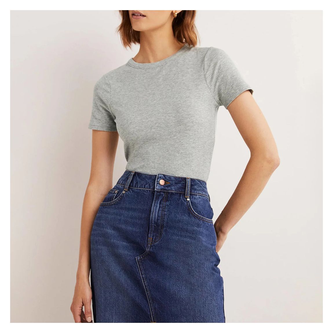 Grey Soft Ribbed Neck T-Shirt main product photo
