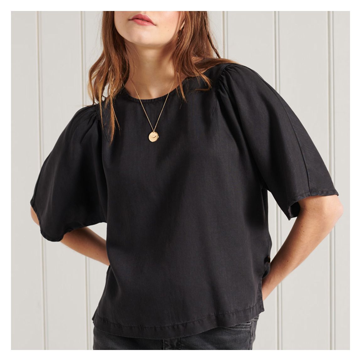Black Tencel Woven T-Shirt main product photo