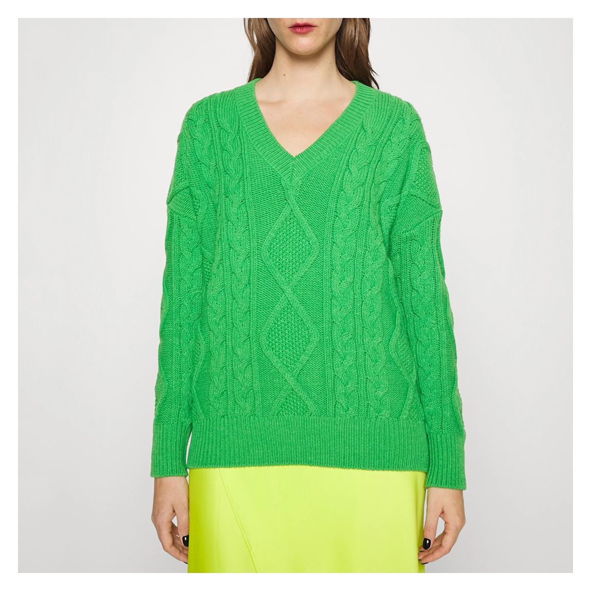Green Arran Cable Knit Wool Blend Jumper main product photo