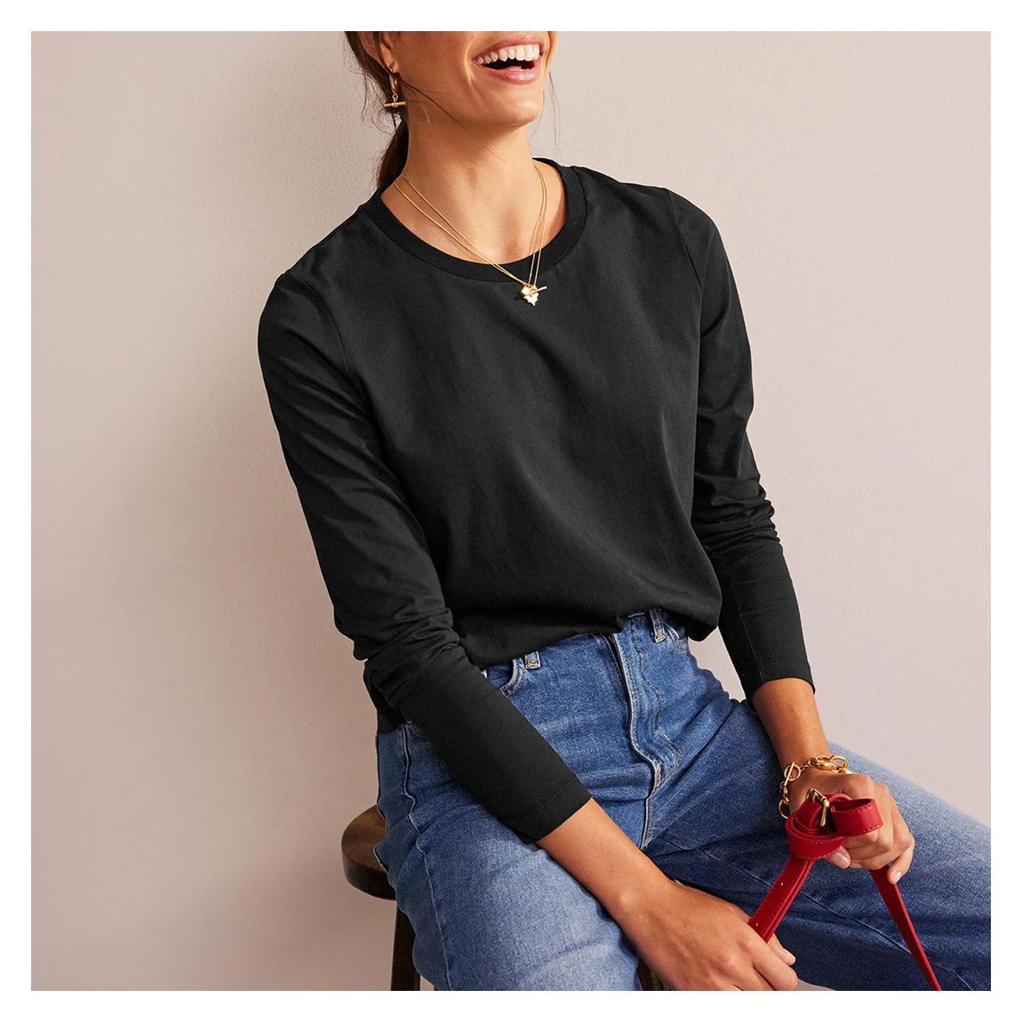 Black Cotton Long Sleeve Top main product photo