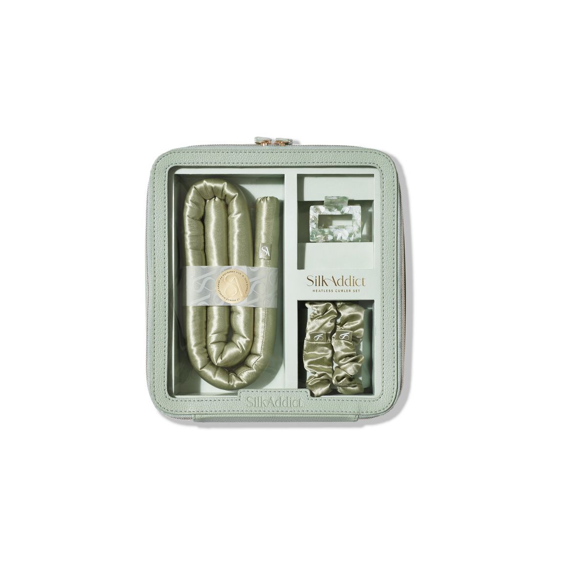 Silk Addict 100% Mulberry Silk Heatless Curlers Set - Olive Green main product photo