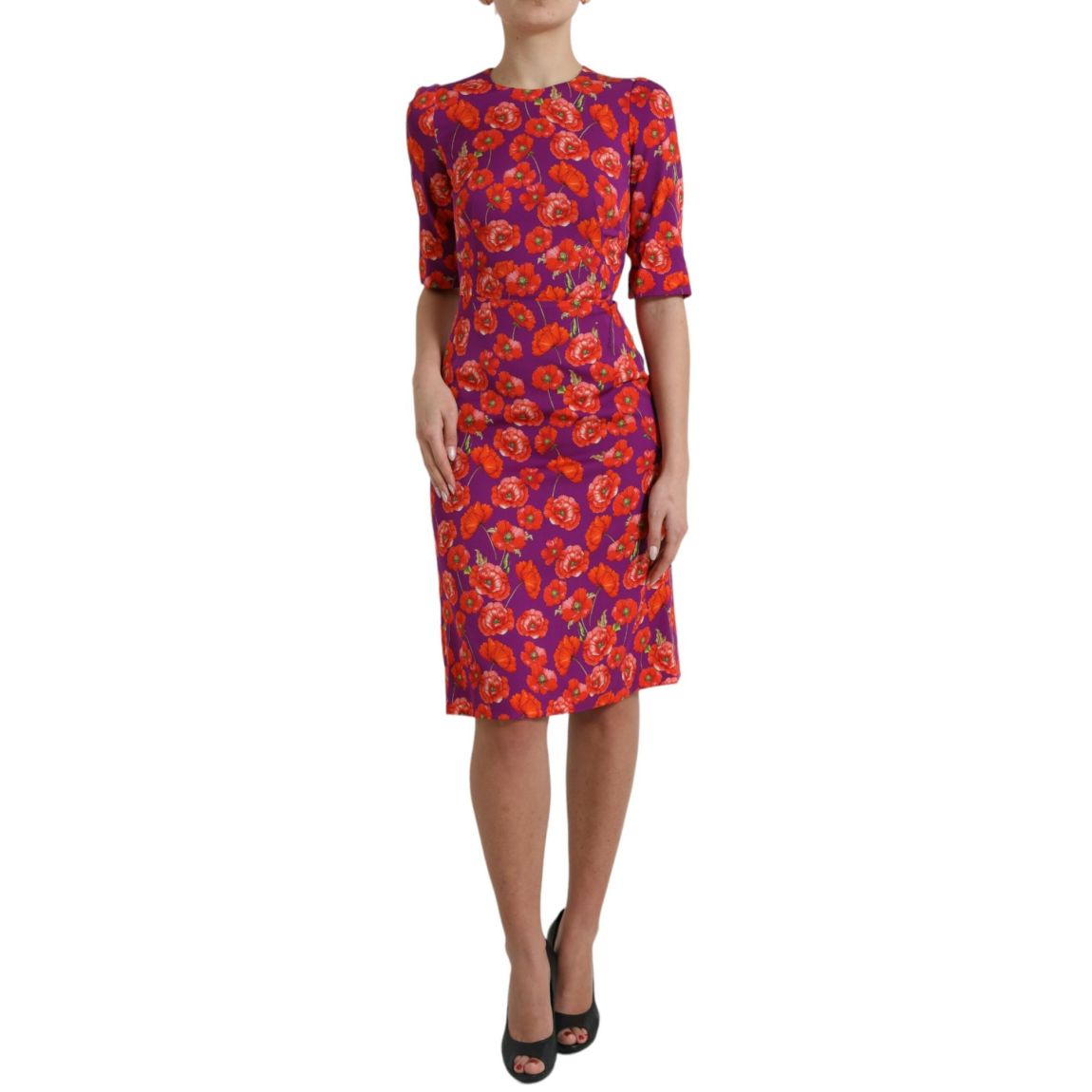 Poppy Print Dress Half Sleeves Wo - Multicolor Dresses main product photo