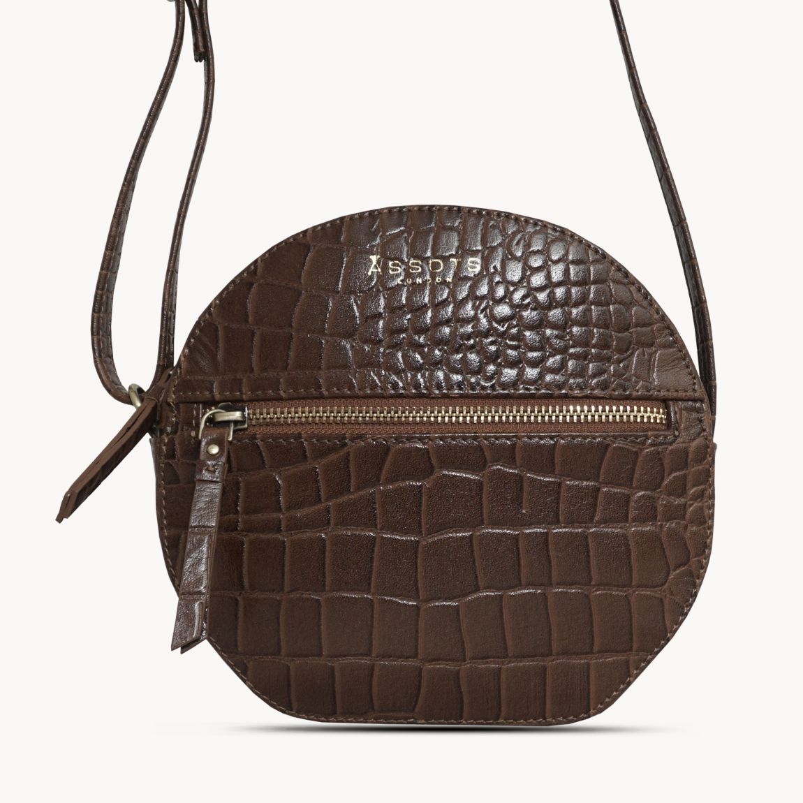 JANE' Embossed Croc Leather Round Designer Crossbody Bag main product photo