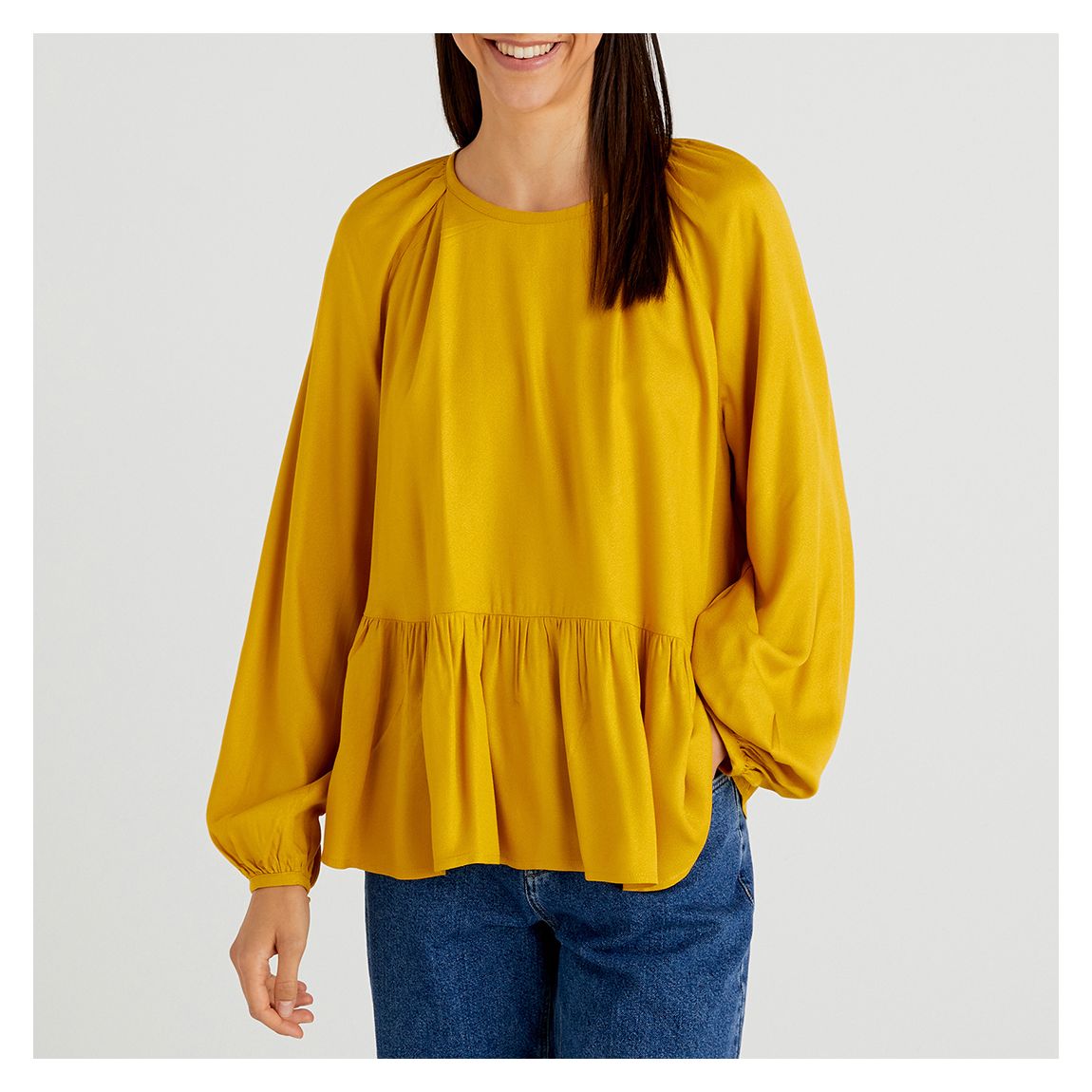 Yellow Long Sleeve Ruffle Top main product photo