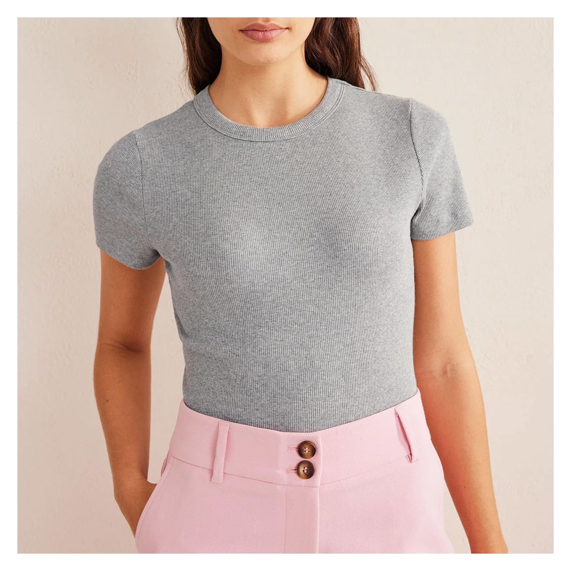 Grey Cotton Ribbed T-Shirt main product photo