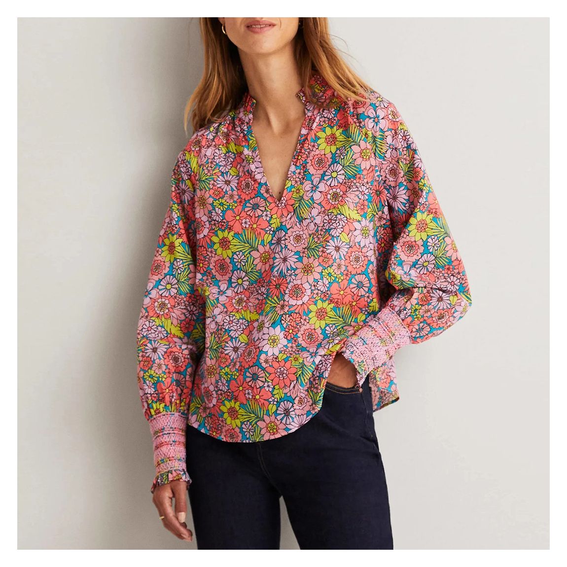 Multi Print Smocked Cuff Printed Top main product photo