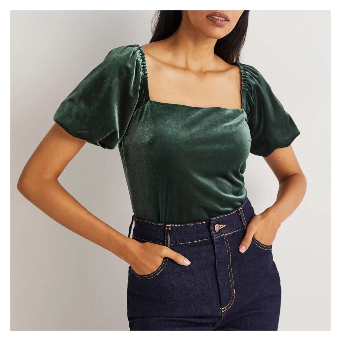 Green Square Neck Velvet Top main product photo