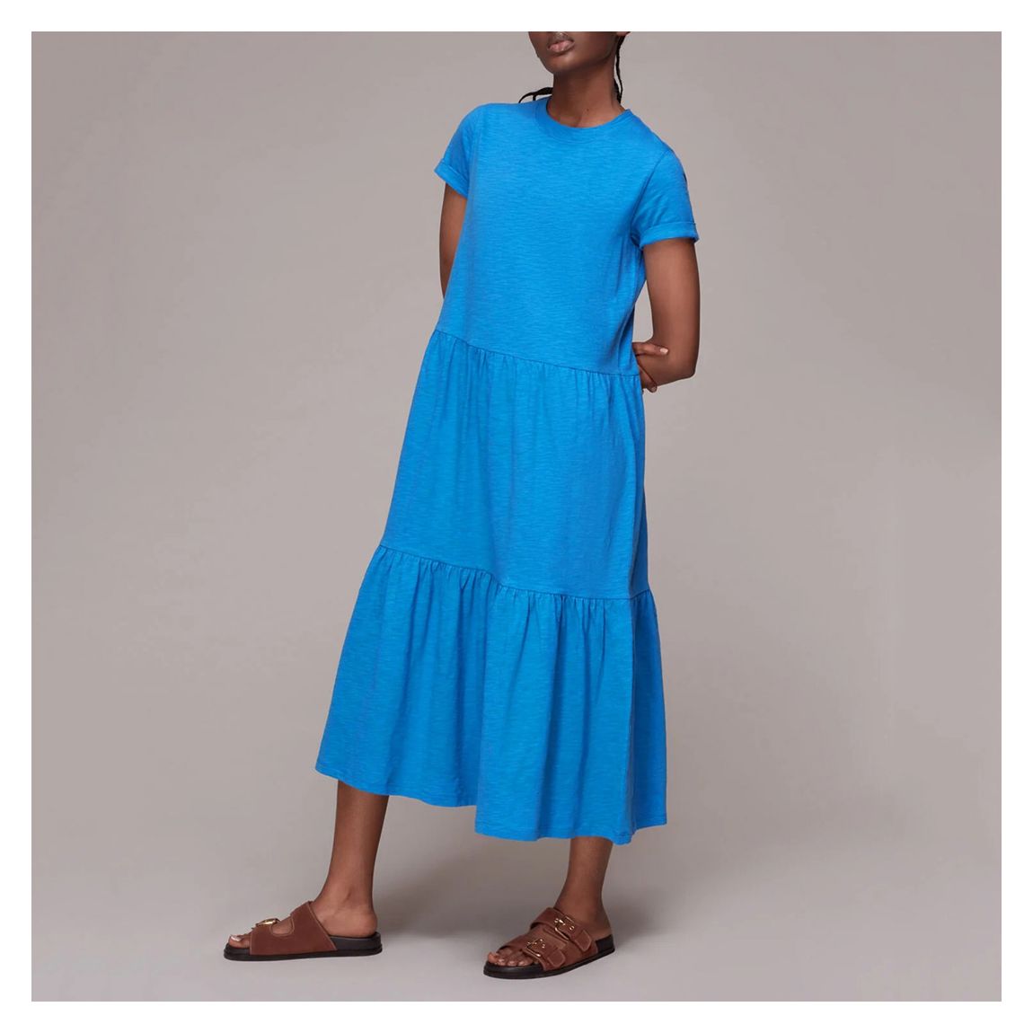 Blue Tiered Jersey Cotton Midi Dress main product photo