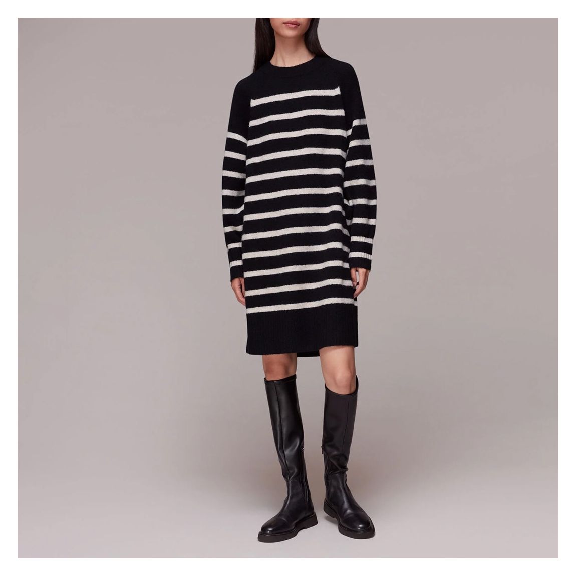 Black/White Stripe Crew Neck Knit Dress main product photo