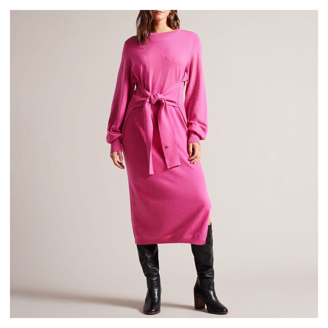 Pink Essya Wool Blend Midi Knit Dress main product photo