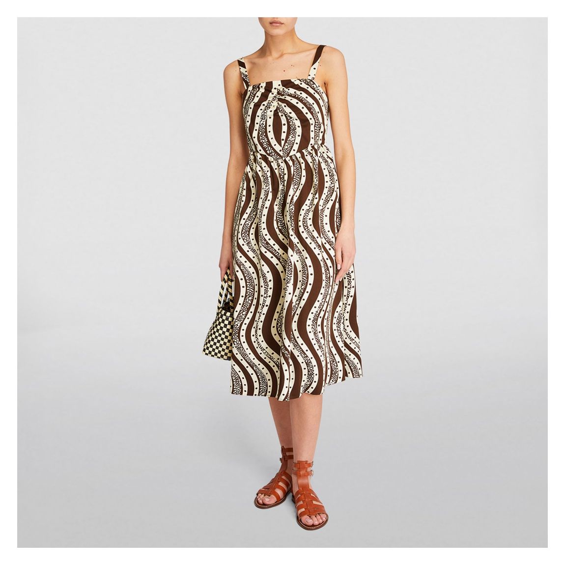 Brown Tonka Cotton Pattern Midi Dress main product photo