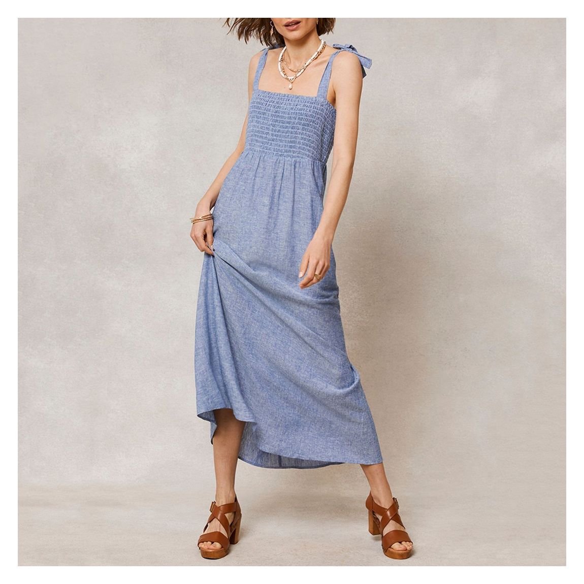 Blue Linen Blend Midi Dress main product photo