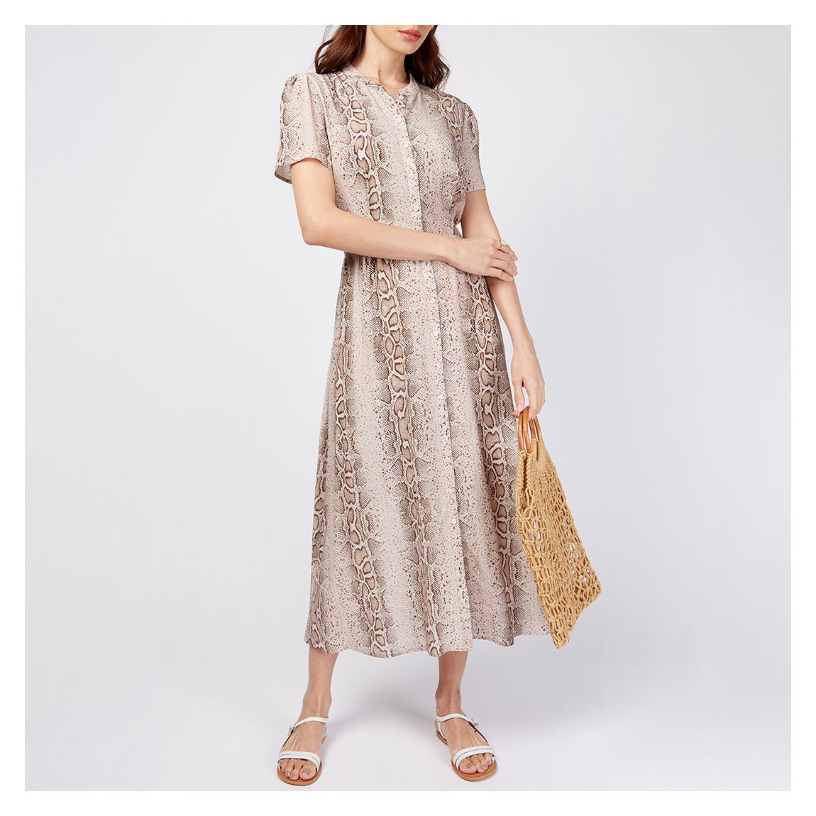 Snake Print Button Front Midi Dress main product photo