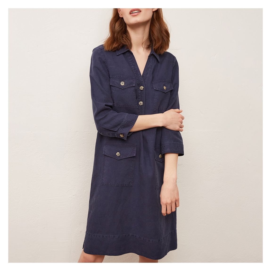 Navy Santia Relaxed Button Front Dress main product photo