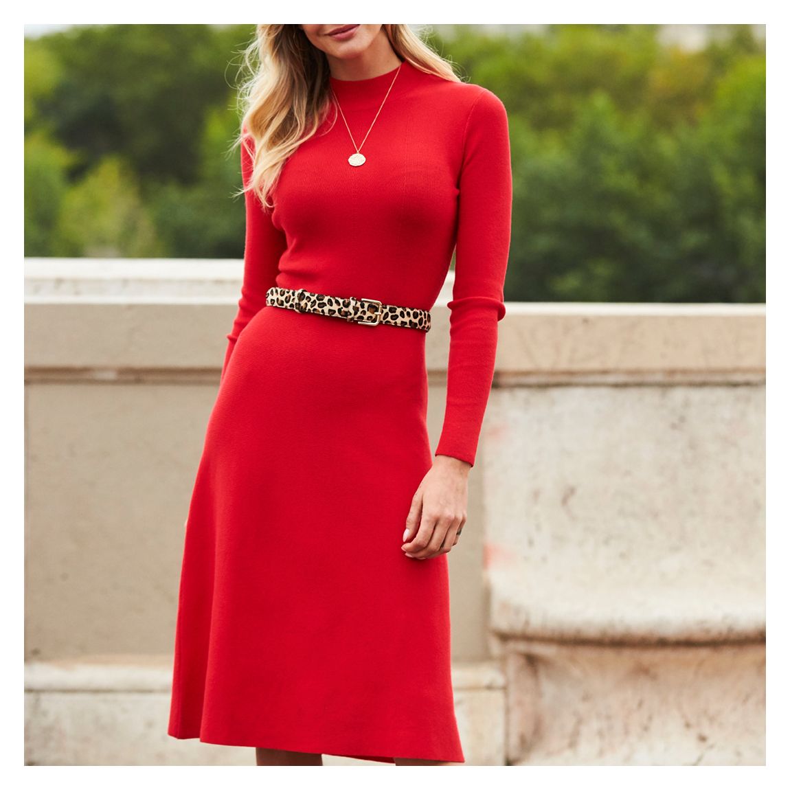 Red Fit Flare Knitted Midi Dress main product photo