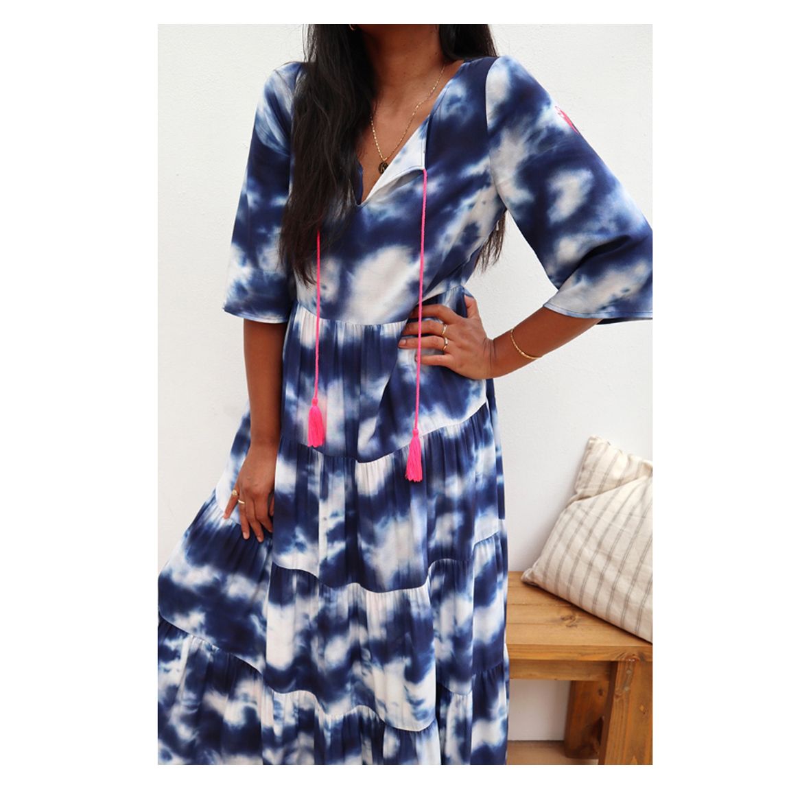 Blue Tie Dye Maxi Dress main product photo