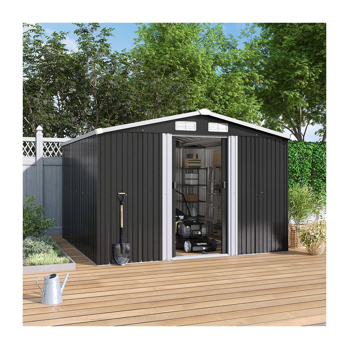Large Black Garden Galvanised Shed with Gabled Roof Top main product photo