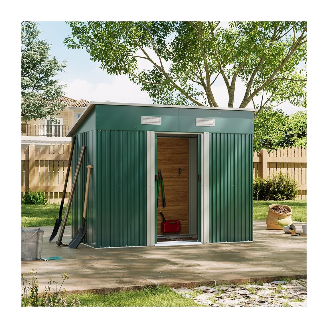 Large Green Galvanised Pent Roof Garden Shed main product photo